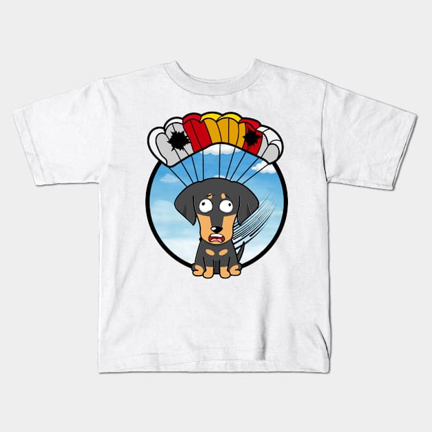 Silly dachshund dog has a broken parachute Kids T-Shirt by Pet Station